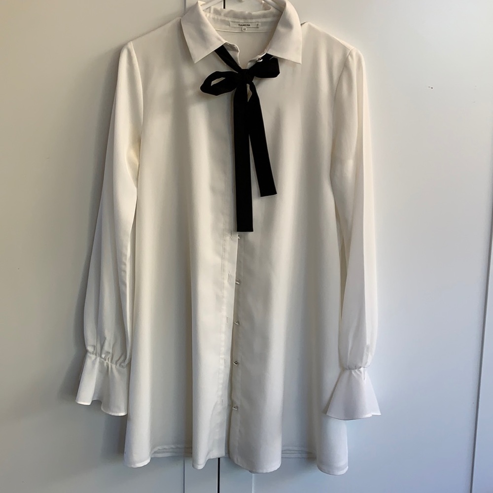 Tularosa shirt dress with black bow/tie